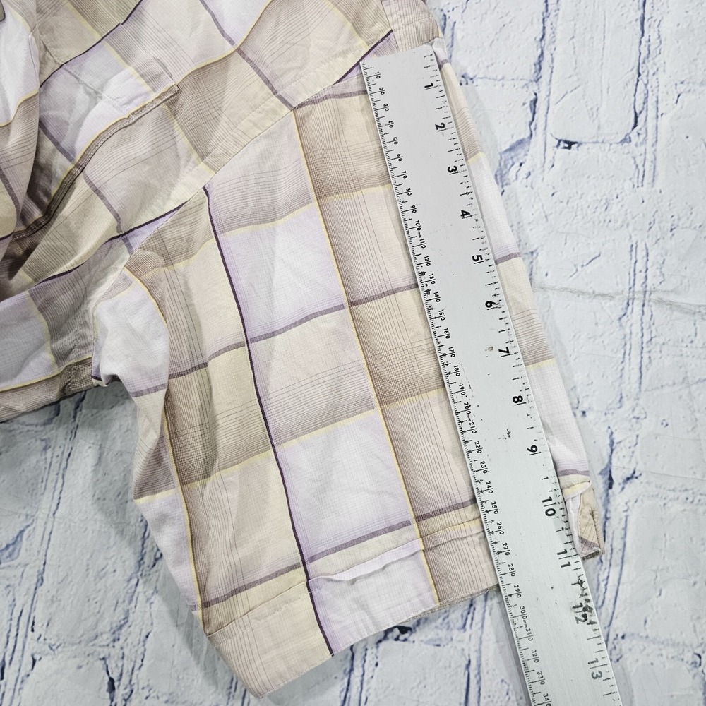 Sean John Shirt MENS SZ XXL Beige Purple Plaid Button Up Short Sleeve Y2K Diddy - Picture 6 of 11